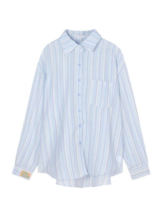 Pink%20Stripes%20polo%20Women's%20Collar%20Long-Sleeved%20Shirt%20Summer%20New%20Loose%20Thin%20Type%20Sunscreen%20Shirt%20Mid-Length%20Top%20-%20Image%205