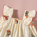Summer New Baby Girls Two-Piece Set Lightweight Set Sweet Sleeveless Little Flying Sleeve Embroidered Floral Pleats + Shorts.