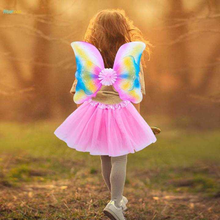 4Pcs%20Girls%20Fairy%20Costume%20Butterfly%20Wing%20Kids%20Princess%20Cosplay%20Fancy%20Dress%20Pink%20-%20Image%203