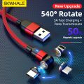 BKWHALE 540 Rotate Charge Magnetic Micro USB / Type C Fast Cable With LED Indicator Magnet 3A Charger Data Cable. 