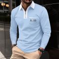 New patchwork zipper lapel fashionable casual men's long sleeved T-shirt Polo hot selling men's top clothing.