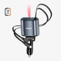 BWOO BO-CC109 120W USB & Type-C Grey Car Charger With 2 Retractable Cables.
