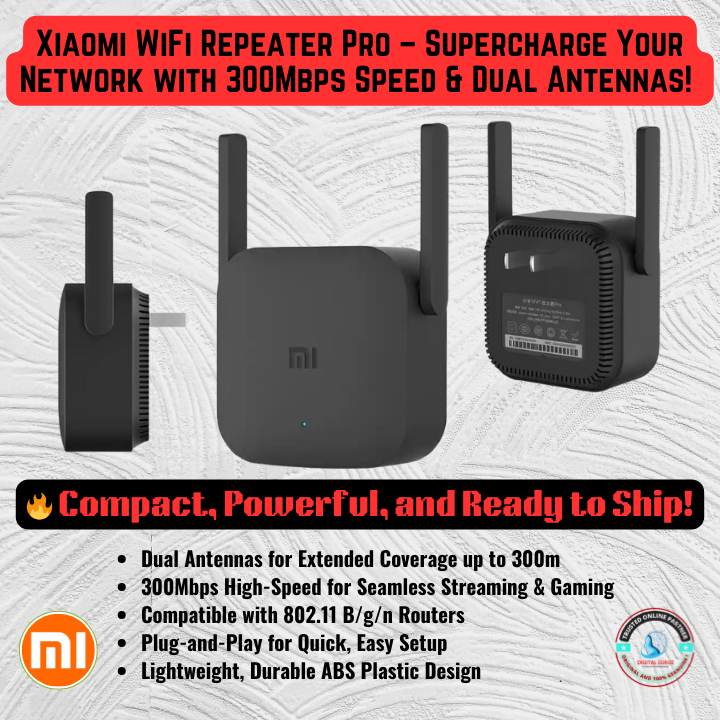 Xiaomi Mi Pro 300M 2.4G WIFI Amplifier With 2 Antenna - Black - WIFI Router