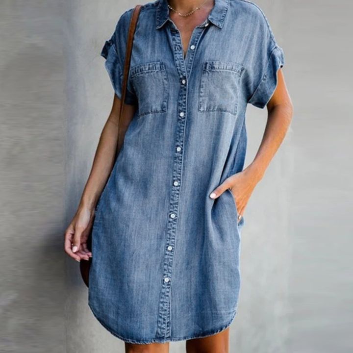 2023%20Denim%20Dress%20Elegant%20Women%20Clothing%20Blue%20Jeans%20Shirt%20Dresses%20Ladies%20Office%20Loose%20Pocket%20Summer%20Dress%20Vestido%20Femininos%20S-5XL%20-%20Image%204