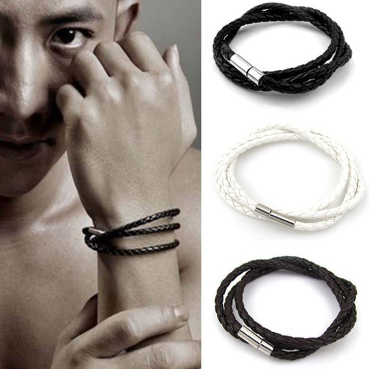 PU%20Leather%20Bracelet%20Black%20Silver%20Men's%20Unisex%20-%20Image%206