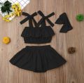 Kids Baby Girls Outfits Ruffle Off Shoulder Crop Tops + Bow-Knot Cotton Shorts Skirt Set 0-7.