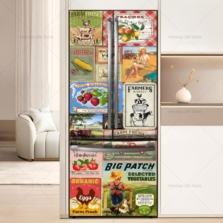 Retro%20Graffiti%20Poster%20Stickers%20Fridge%20Door%20Decals%20Waterproof%20PVC%20Tiling%20Floral%20Pattern%20Refrigerator%20Door%20Cover%20Kitchen%20Decor%20-%20Image%203