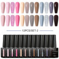MEET ACROSS 12PCS/Set Pink Glitter Gel Nail Polish Macaron Blue Semi Permanent Nail Art Gel Varnish Spring Summer Manicure Kits. 