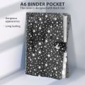 11Pcs A6 Budget Binder PVC 6 Ring Refillable Binder Cover with 9 Binder Pockets/1 Binder Card / 1 Label (Black Stars). 