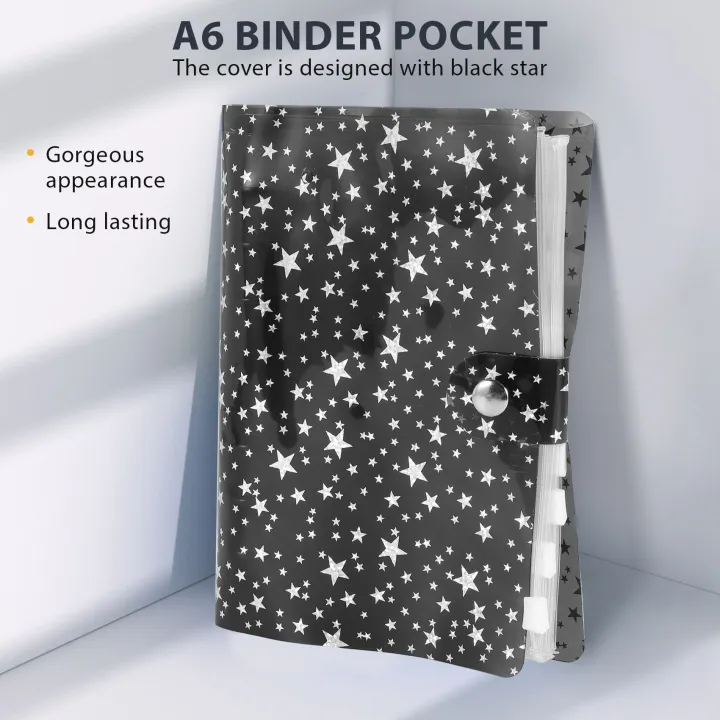 11Pcs%20A6%20Budget%20Binder%20PVC%206%20Ring%20Refillable%20Binder%20Cover%20with%209%20Binder%20Pockets/1%20Binder%20Card%20/%201%20Label%20(Black%20Stars)%20-%20Image%204