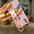 Hontinga for Xiaomi Mi 11 Lite 5G NE Wrist Strap Case Lovely Graffiti Rainbow Smile Thin Phone Cover Square Edge Liquid Silicone Creativity Phone Case.