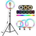 10" RGB LED Soft Ring Light with Tripod Stand for Photography Makeup YouTube Video Shooting Selfie - Ring Light. 