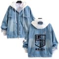 Anime Attack on Titan Denim Jacket Shingeki no Kyojin Cosplay Jeans Coats en Jaeger Cartoon Hooded Jackets Tops.