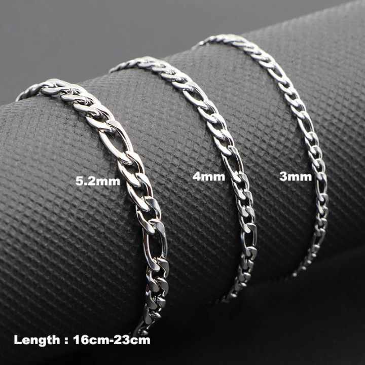 3-5mm Width Waterproof Stainless Steel New Punk Figaro Link Chain Basic Women Bracelet For Hip Hop Bangle Jewelry Gifts