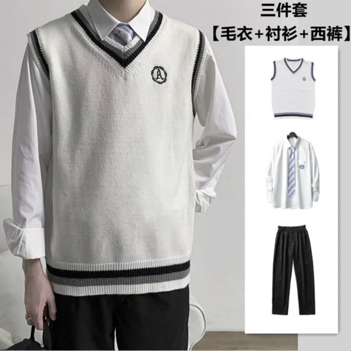 Three-Piece%20Set-College%20WinddkUniform%20Men's%20Sweater%20Vest%20Male%20Student%20TrendjkKnitted%20Sleeveless%20Sweater%20Shirt%20-%20Image%203