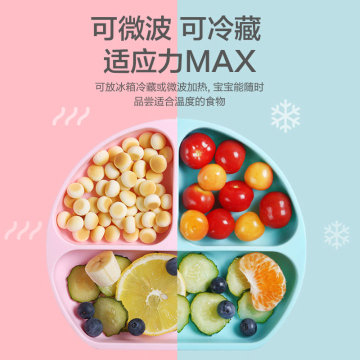 Baby Silicone Plate Children's Sucking Disc Integrated Solid Food Bowl Bib Spork Tableware Set