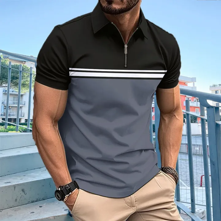 High%20quality%20men's%20striped%20polo%20Shirt%202024%20summer%20new%20high-end%20zipper%20casual%20lapel%20short-sleeved%20T-shirt%20top%20-%20Image%202