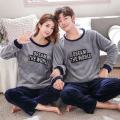 Unisex Flannel Sleepwear New Women Men Winter Warm Fleece Couples Pajamas Set Lovers Nightgown Cute Cartoon Pijamas Home Clothes.
