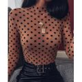 Women Blouses Mesh Polka Dot Print Shirts For Woman Long Sleeve Tops Ladies Blouses Slim Women Casual Blouse Shirt Tops. 