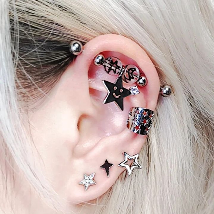 16g Bar Pircing Earrings Straight Rod Industrial Piercings Surgical Steel Ear Mujer Cartilage Helix Ear Lobe Star Ear-Studs Y2K