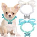 Pet Pearl Necklace with Bone Rhinestone Dog Necklace Collar Adjustable Cat Artificial Pearl Neck Strap for Small Cat Dog. 