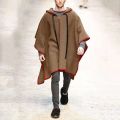 Vintage Wool Poncho Mens Winter Jackets and Coats Oversized Hooded Cape Irregular Long Trench Coat Male Cloak Print Outerwear. 
