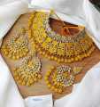 Bridal Gold Plated with pearl Necklace ,tikli with earring set for women.