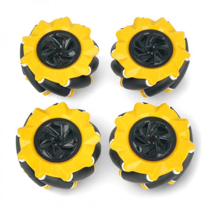 80mm Omnidirectional Mecanum Wheel for Robotics with Yellow Frame and Black Tire (4 Pieces)