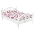 1:12 Dollhouse Miniature Bedroom Furniture Wooden Bed With Mattress White European. 