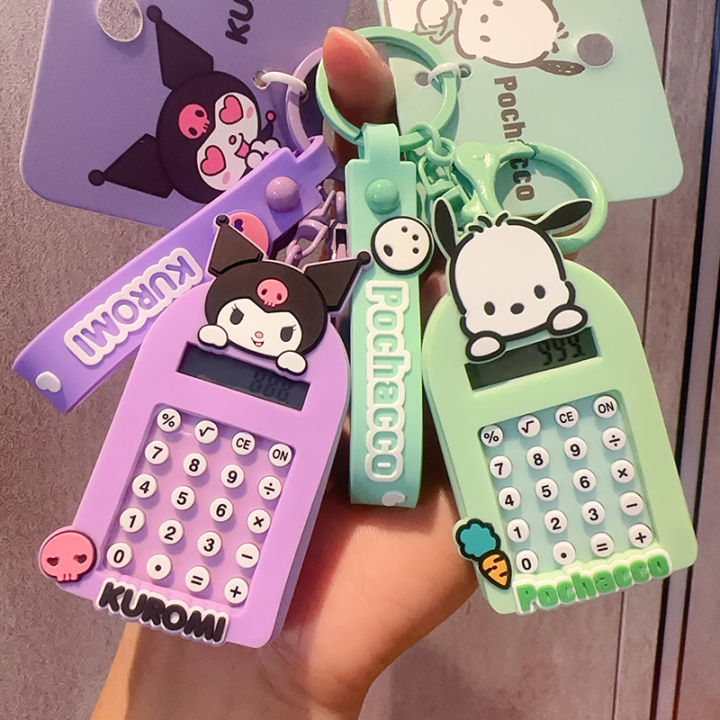 Genuine Kawaii Sanrio Keychain Hello Kitty Kuromi Cinnamoroll Bag Pendant Creative Calculator Key Chain Ornaments Birthday Gift