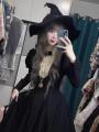 2024 New Gothic Punk Dark Style Lolita Women's Dress Harajuku Vintage Black Long Bubble Sleeve Waist Cinched Dress Autumn Winter.