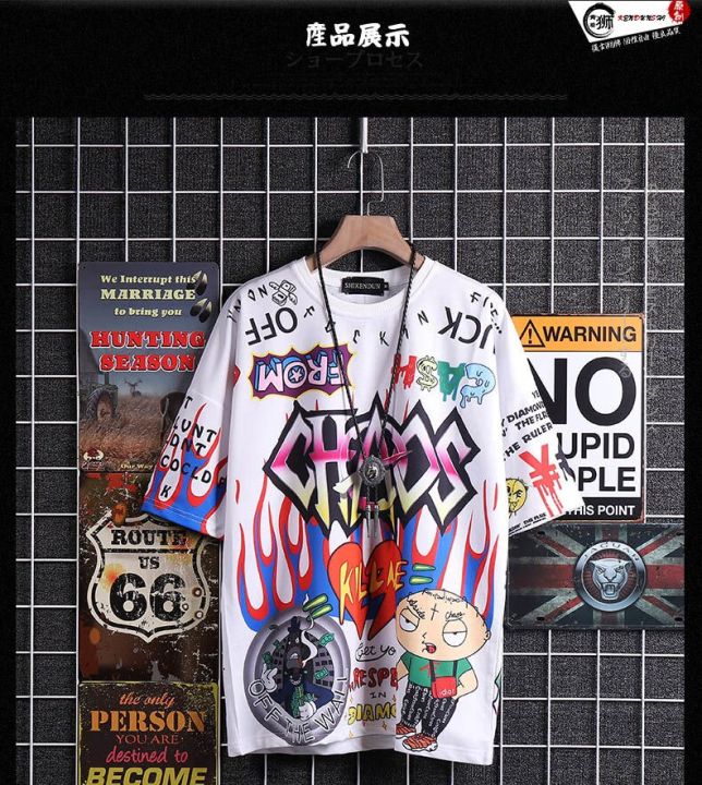 Jnese%20ins%20graffiti%20T-shirt%20male%20short-sleeved%20large%20size%20loose%20summer%20stuHong%20Kong%20trend%20half-sleeved%20tshirt%20-%20Image%205