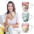 Dried Flower Double Walled Glass Mug 350ml Coffee Mug with Dry Flowers Decorative and Creative Flower Mug Double Wall Flower Cup.