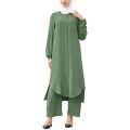 Womens Abaya 2-Piece Set Semi Formal Dubai Kaftan Fall Loose Long Sleeve Black Muslim Robe with Pants for Womens. 