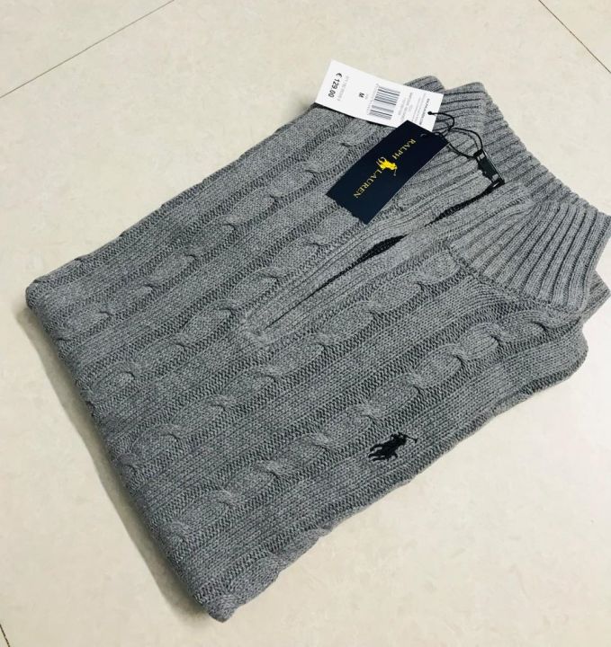 Ralph%20Lauren%20Cable-Knit%20Cotton%20Quarter-Zip%20Sweater%20%E2%80%93%20Grey%20-%20Image%204