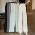 Women Korean Leisure Wide Leg Trousers Girls High Waisted Casual Concise Solid Color Formal Pants Female Slim Fit Loose Slacks. 