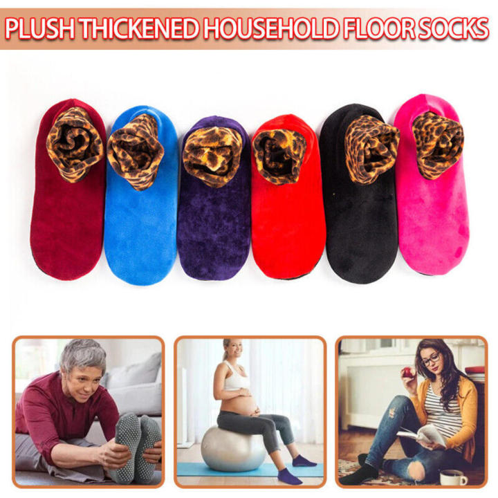 Indoor Floor Non-slip Thermal Socks Women Men Plush Wool Leopard Print Soft Thick Polyester Winter Yoga Sock Home Slippers Socks