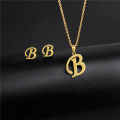 New Simple Gold Color A-Z 26 Letters Initial Pendant Necklace Set for Women Couple Stainless Steel Alphabet Name Chain Choker.