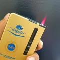 1 pcs 555 Gas Lighter Inside Cigaarette Box Case Cigaarette Holder Automatic Storage Box golden stat express. 