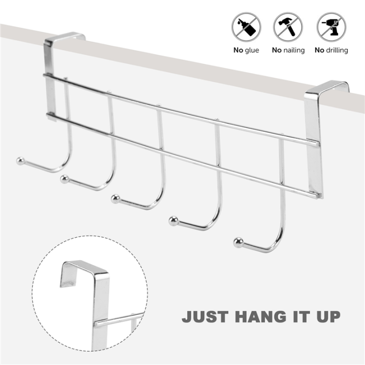 5%20Hooks%20Over%20Door%20Home%20Bathroom%20Kitchen%20Coat%20Towel%20Loop%20Hanger%20Rack%20Holder%20Shelf,Silver%20-%20Image%203
