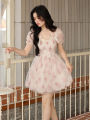 Floral Sweet Fairy Bodycon Dresses for Women Elegant Party Print French Female Korean Fashion Cute Mini Dress Summer 2023 Pink. 