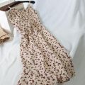 Sleeveless Dress Women Print Floral Spaghetti Strap Elastic Corduroy Sweet Students Beach Dresses High Street Style Simple Chic.