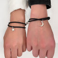 Fashion Handmade knitting Moon and Star Pendants Round Magnet Couple Bracelet Charm Women Men Gifts BT266.