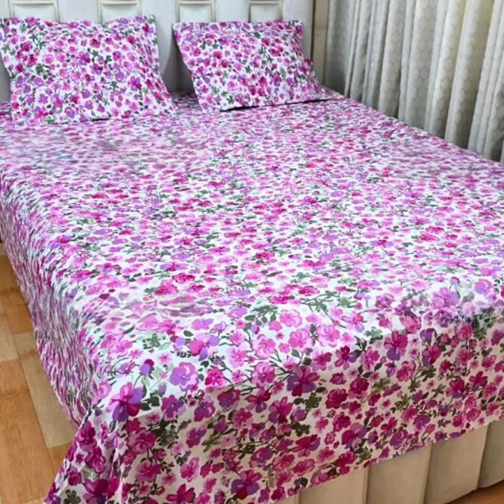 Cotton%20King%20Size%20Flat%20Bedsheet%20with%20Two%20Pillow%20Covers%20Cotton%20Blend%20Fabric%20125-130%20Thread%20Count%20Multicolor%20Print%20-%207.5%20x%208.5%20Feet%20Machine%20&%20Hand%20Washable%20-%20Image%202