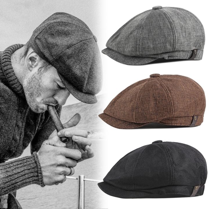 Vintage Beret Hats for Men Newsboy Hats Classic Retro Cotton Blend Beret Caps Adjustable Men British Style Striped Octagonal Hat