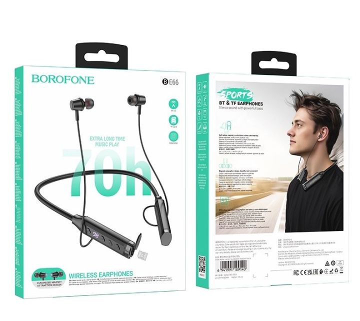 【Use time: 70 hours】BOROFONE BE66 Wireless Bluetooth Earphone Magsafe Neck Mounted Bluetooth 5.3 Headset Bass Sport Headphones With Mic Support Bluetooth TF Card PlaybackFor All Smartphones Universal Wireless Neckband