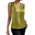 Summer Essential: Solid Color Satin V-Neck Sleeveless Tank Top for Women.