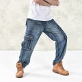 Men Casual Cargo Jeans Pants With Multi Pockets Loose Fit Hip Hop Denim Trousers For Male Baggy Jeans Plus Size 30-46. 