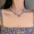 Sweet Exquisite Trendy Clavicle Chain Choker Purple  Female Alloy Adjustable Fashion Jewelry Love Heart Necklace  Earrings Women Stud Earrings. 