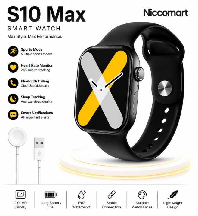 S10 Max Laxasfit Smart Watch 2.29 Inch AMOLED Display NFC Bluetooth Call Wireless Charging